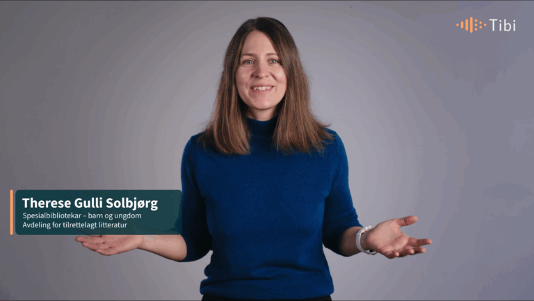 Bibliotekar Therese Gulli Solbjørg forteller om Tibi i webinaret for lærere